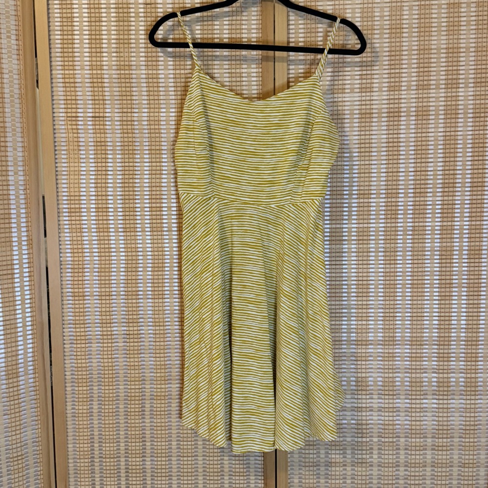 Old Navy Womens Mustard Yellow White Striped Fit & Flare Cami Mini Dress Large